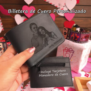 Modelo 3: Billetera 1 Tarjetero de Cuero Genuino Negro – Diseño Clásico Punta Redonda