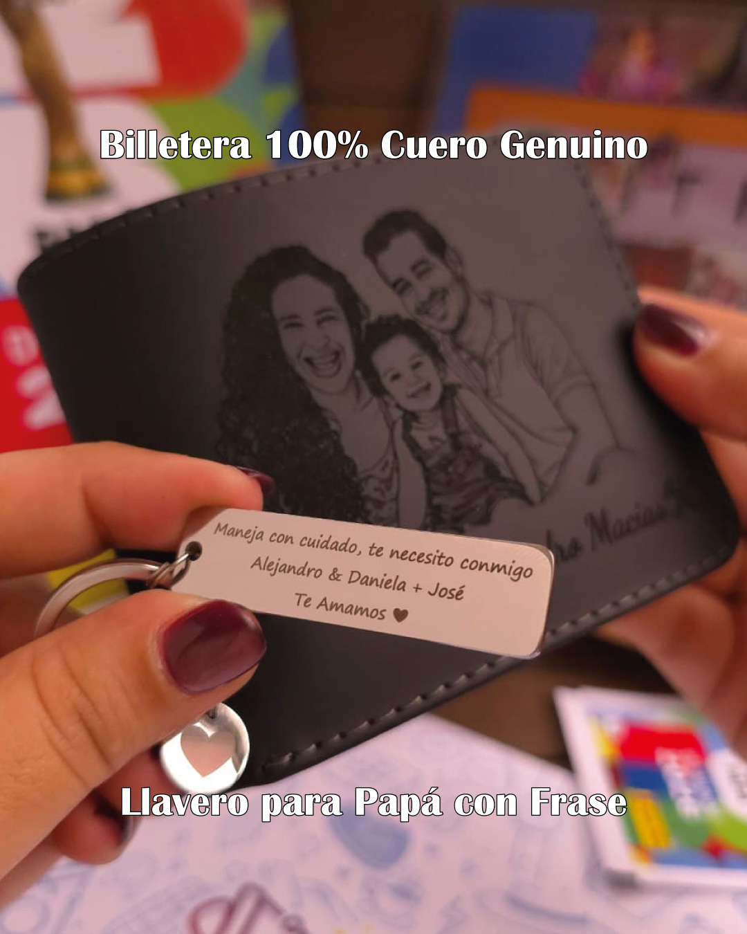 Combo: Billetera Negra Modelo 1 + Llavero Acero Inoxidable + Envío Gratis