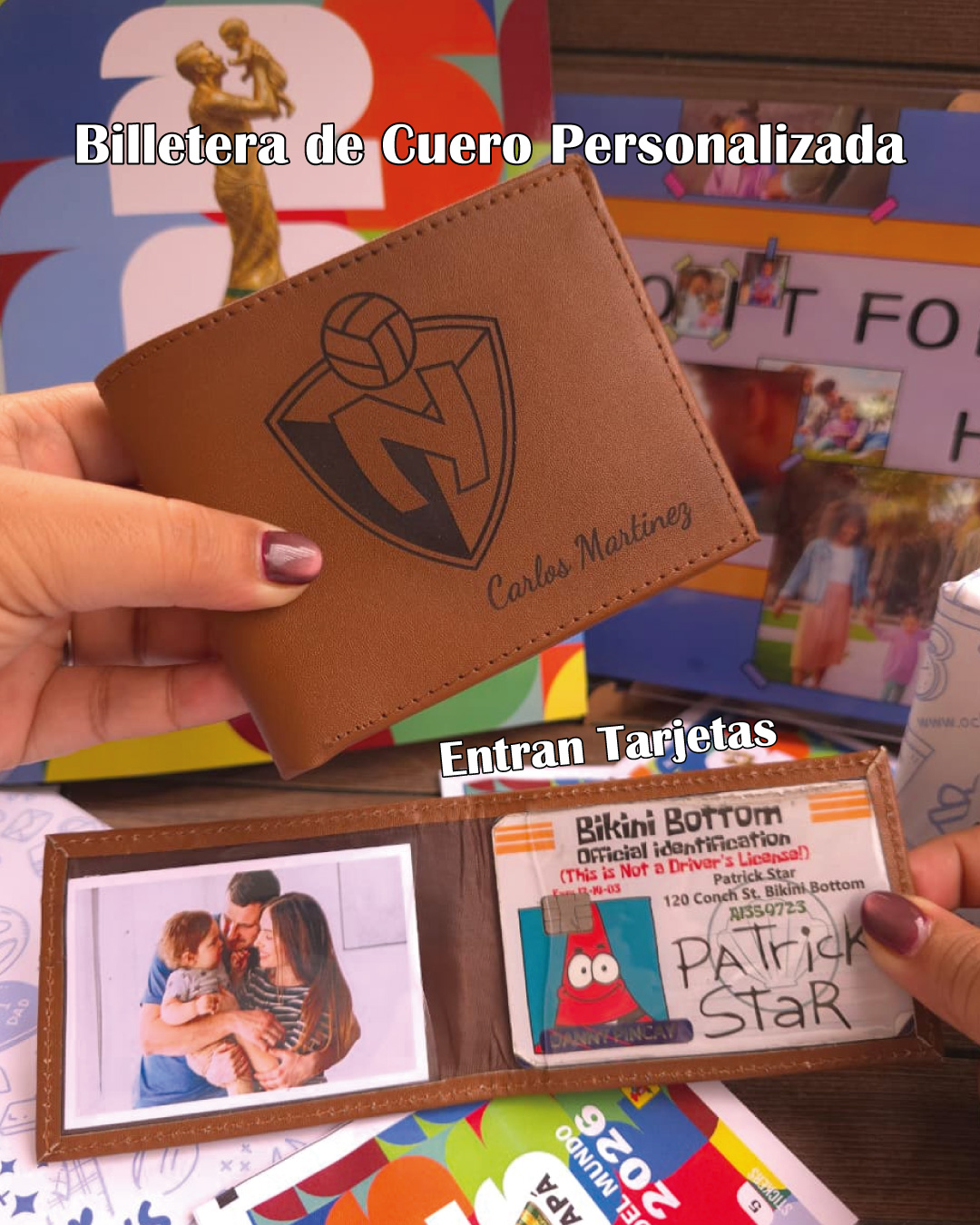 Modelo 4: Billetera de Cuero Genuino Café Claro – Diseño Clásico de Punta Cuadrada - Imagen 4