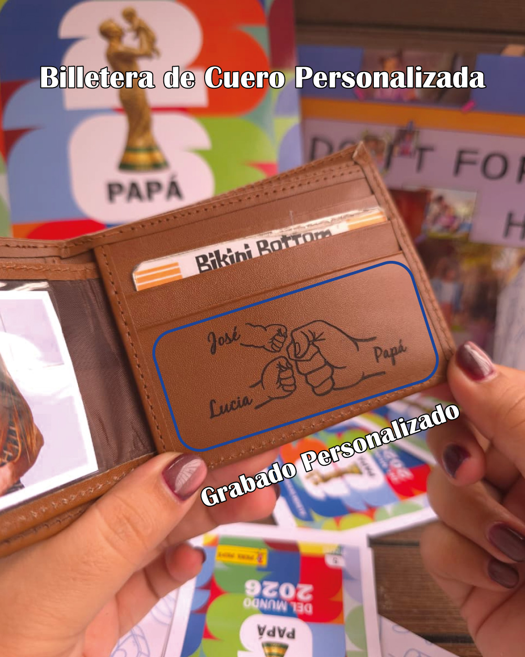 Modelo 4: Billetera de Cuero Genuino Café Claro – Diseño Clásico de Punta Cuadrada - Imagen 5