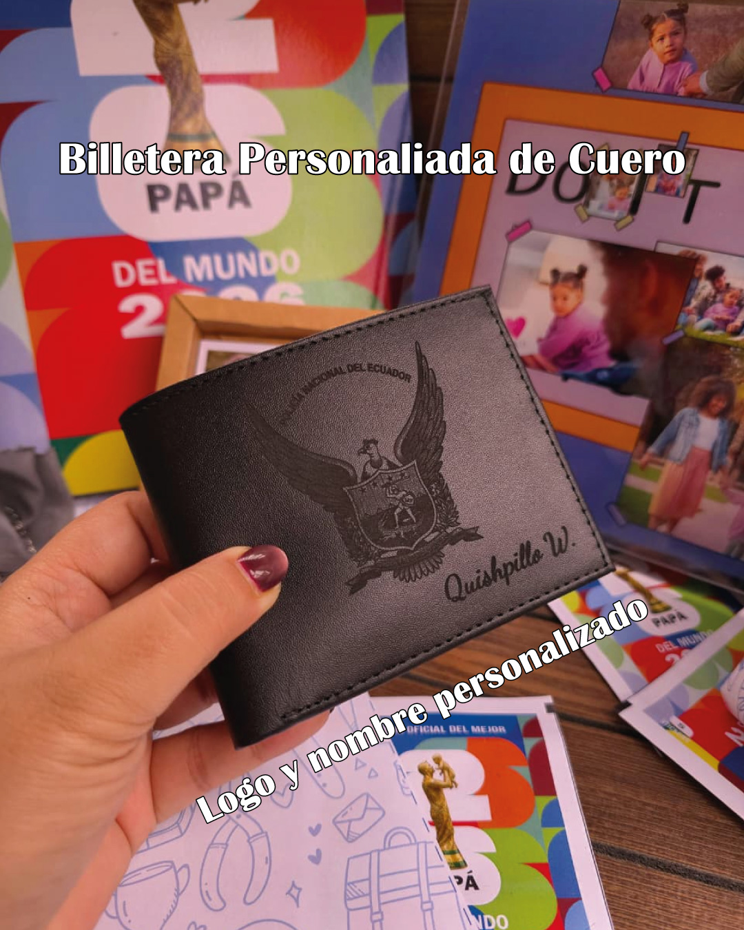 Modelo 4: Billetera de Cuero Genuino Negra – Diseño Clásico de Punta Cuadrada - Imagen 2