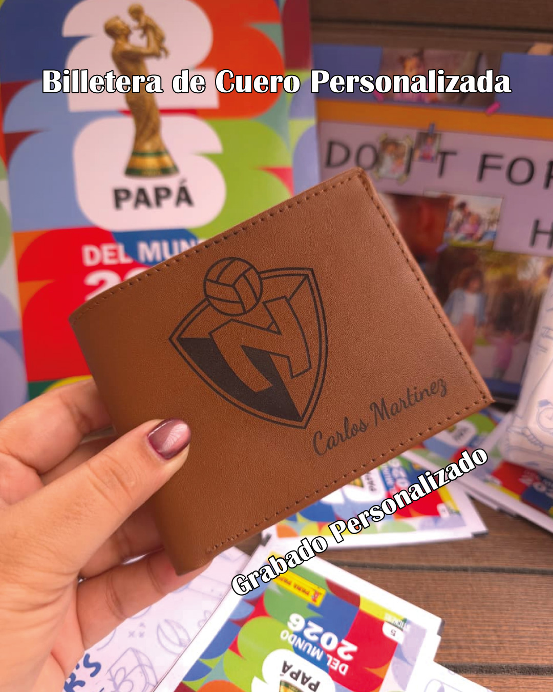 Modelo 4: Billetera de Cuero Genuino Café Claro – Diseño Clásico de Punta Cuadrada - Imagen 2