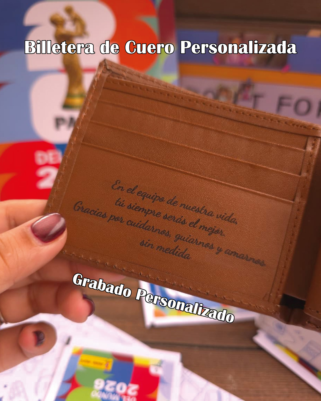 Modelo 4: Billetera de Cuero Genuino Café Claro – Diseño Clásico de Punta Cuadrada - Imagen 6