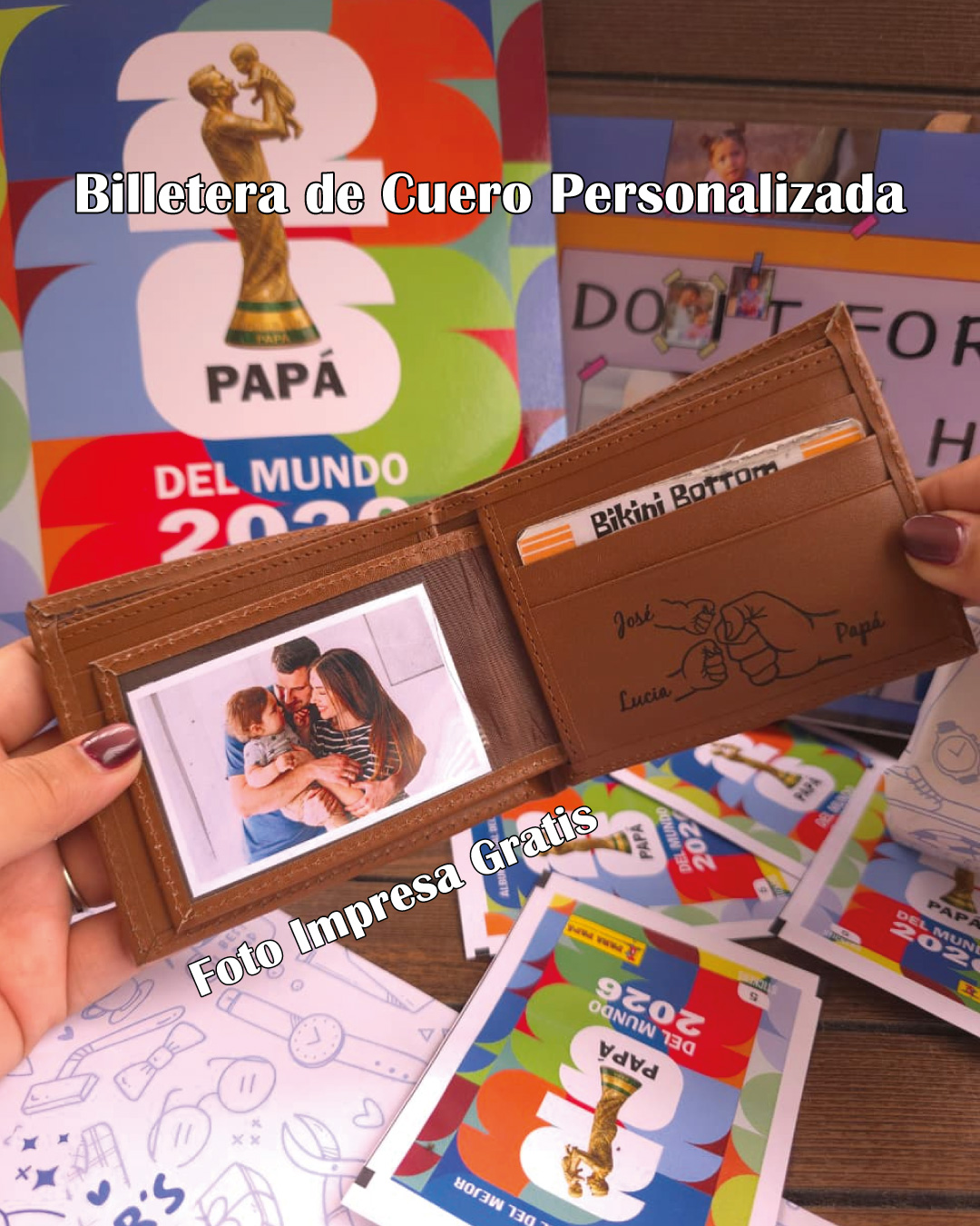 Modelo 4: Billetera de Cuero Genuino Café Claro – Diseño Clásico de Punta Cuadrada - Imagen 7