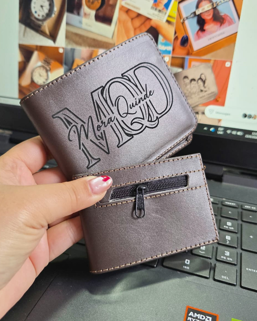Billetera Café Oscuro Modelo 1 / Tira de Lona / Tartejero Monedero