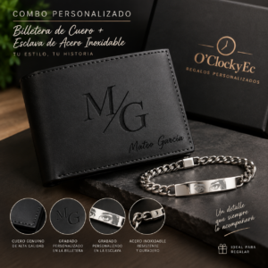 Combo 3 : Billetera Modelo 1.1 Negra Punta Cuadrada + Esclava Personalizada + Envío Gratis